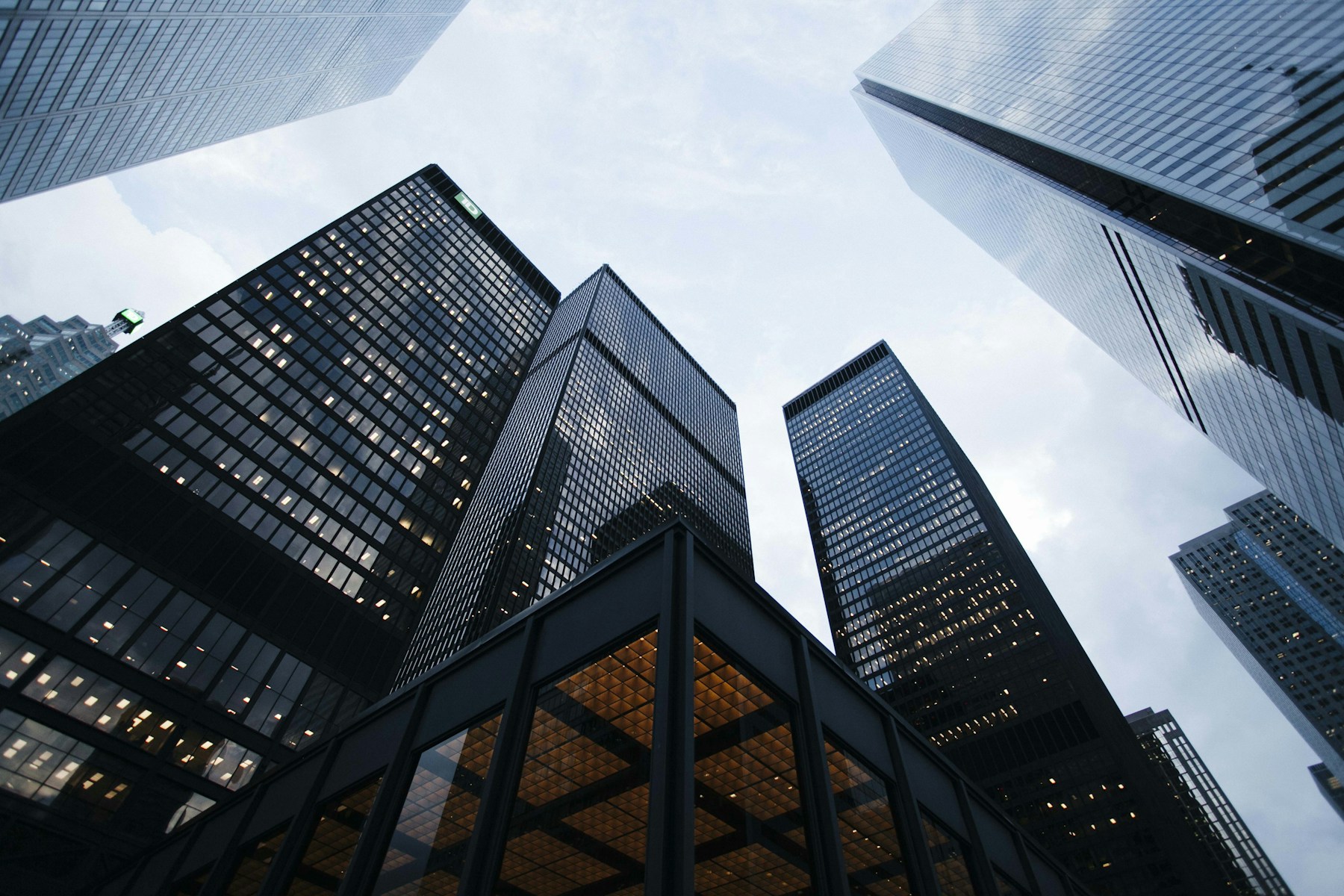 Modern glass architecture rising toward the sky
